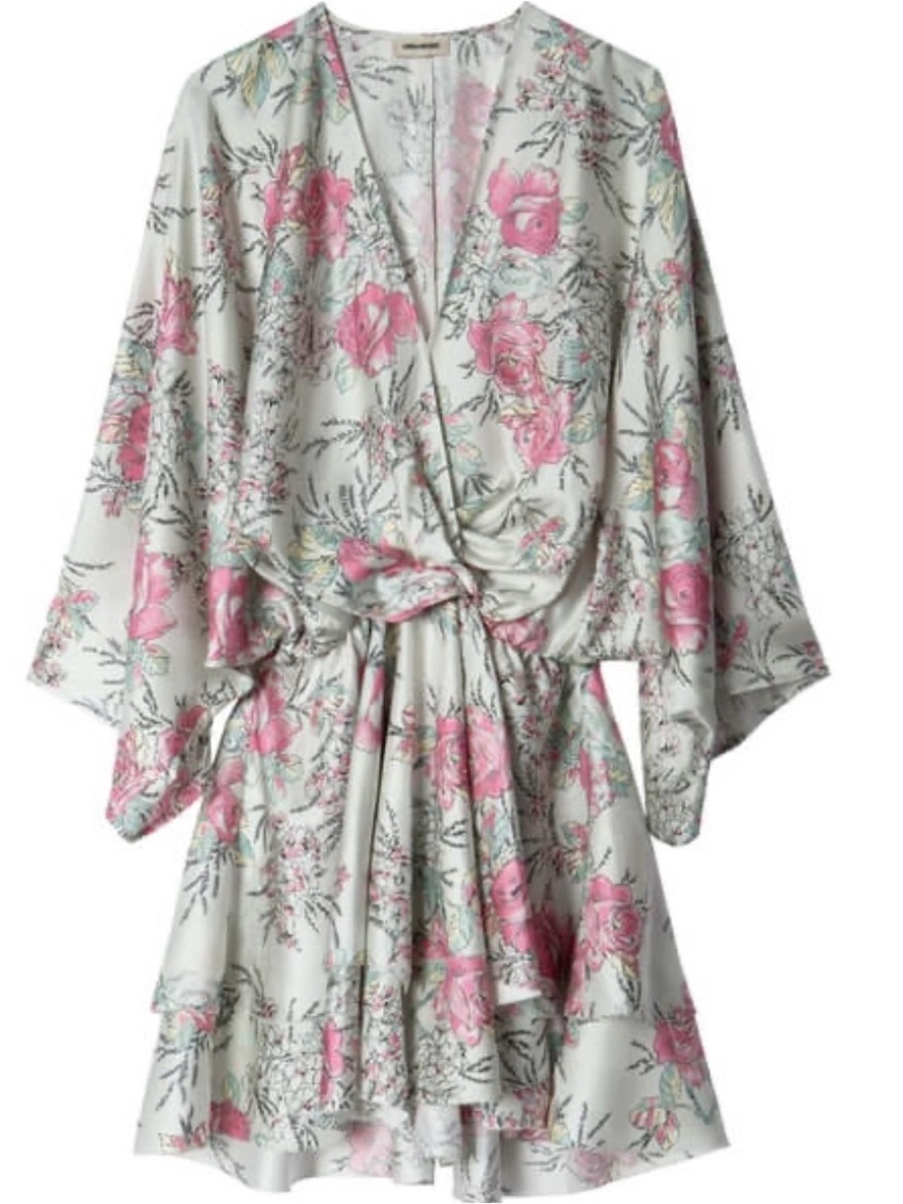 Zadig & Voltaire Pink and Cream Floral Wrap Mini Robe Dress